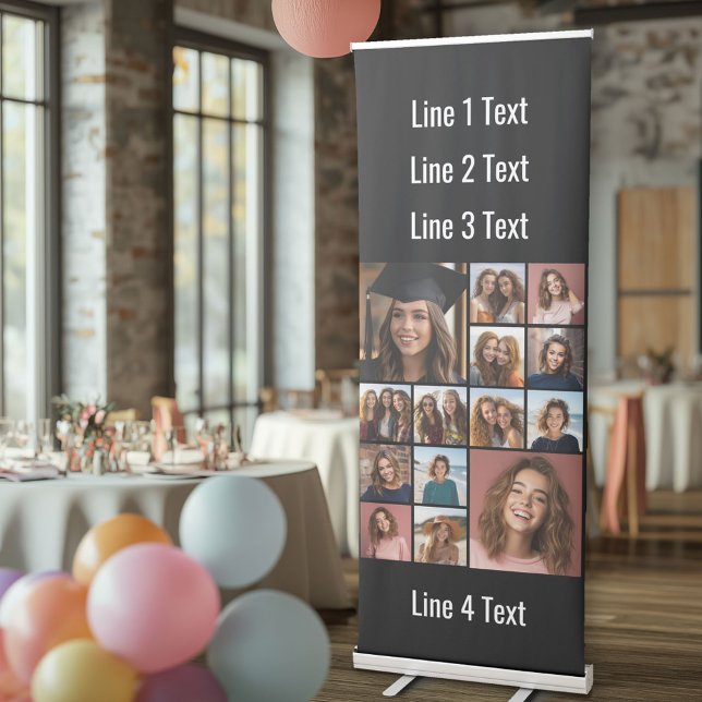 14 Square Photo Collage with Custom Text Retractable Banner (Custom Photo Banner)