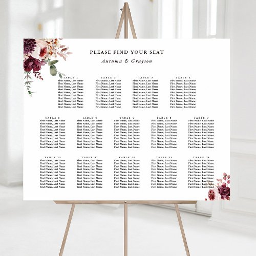 14 Table Autumn Romance Wedding Seating Chart Foam Board