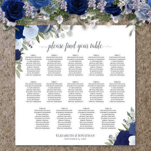 14 Table Blue Boho Floral Wedding Seating Chart