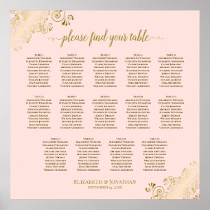 14 Table Blush Pink & Gold Wedding Seating Chart