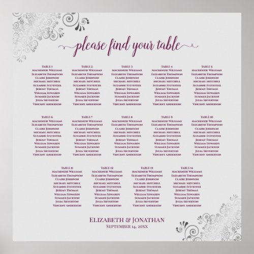 14 Table Cassis on Gray Wedding Seating Chart