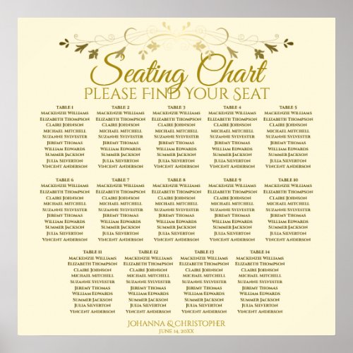 14 Table Elegant Gold Cream Wedding Seating Chart