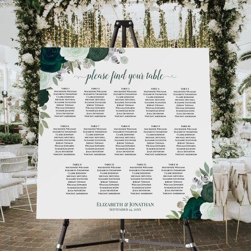 14 Table Emerald Roses Boho Wedding Seating Chart Foam Board