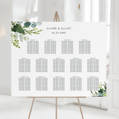 14 Table Eucalyptus Foliage Wedding Seating Chart  Foam Board