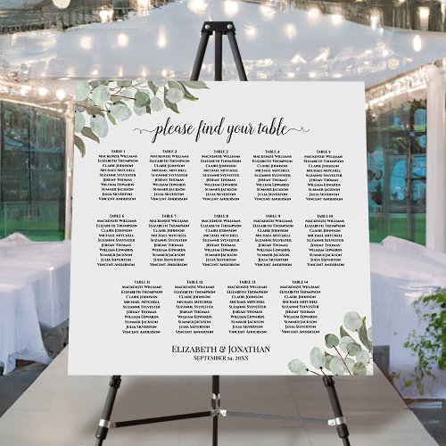 14 Table Eucalyptus Leaves Wedding Seating Chart Foam Board