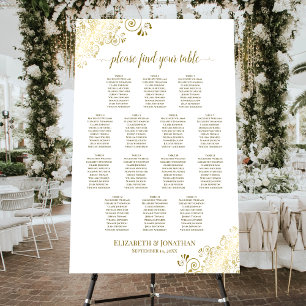 14 Table Frilly Gold & White Wedding Seating Chart Foam Board