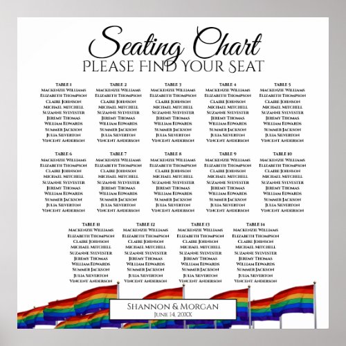 14 Table Gay Pride Flags Wedding Seating Chart