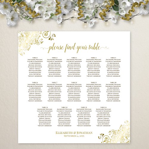 14 Table Gold Frills Wedding Seating Chart White