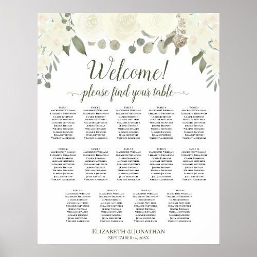 14 Table Ivory White Floral Wedding Seating Chart