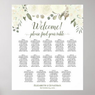 14 Table Ivory White Floral Wedding Seating Chart