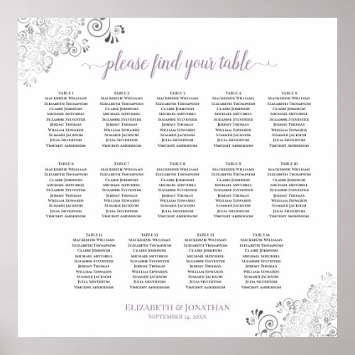 14 Table Lacy Wedding Seating Chart White Lavender