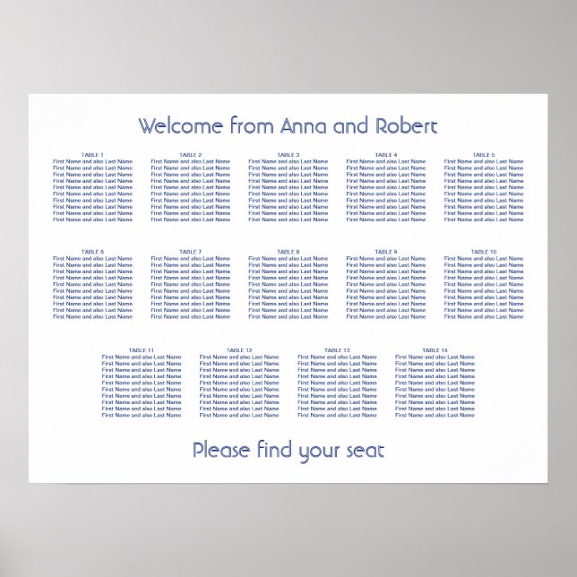 14 Table Minimalist Dark Blue Seating Chart (Front)
