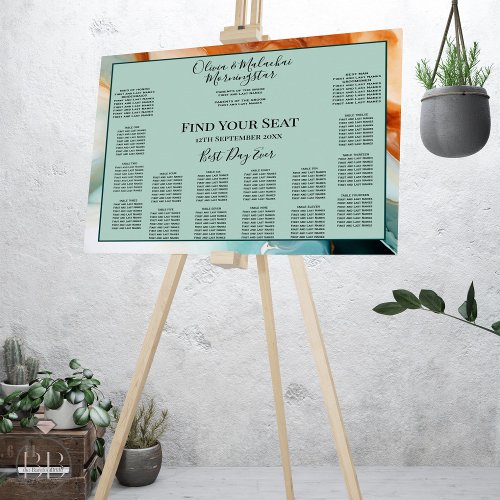 14 Table Modern Abstract Agate Sea Green Seating  Poster