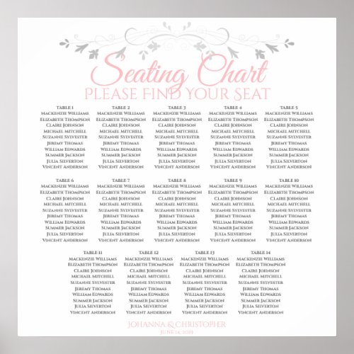 14 Table Pink  Gray Wedding Seating Chart