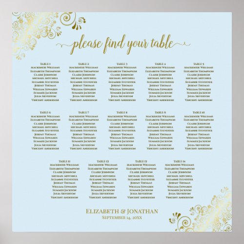 14 Table Powder Blue  Gold Wedding Seating Chart