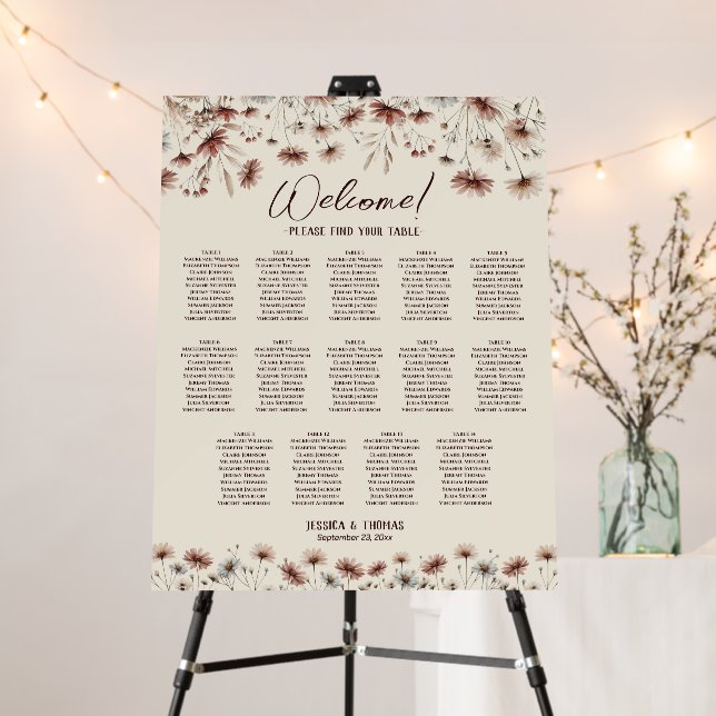 14 Table Rustic Boho Wildflowers Seating Chart Foam Board (In Situ (Stand))