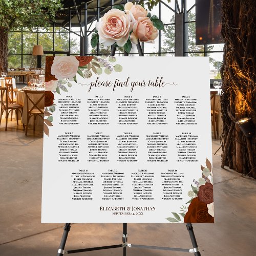 14 Table Rustic Fall Floral Wedding Seating Chart Foam Board