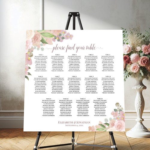 14 Table Rustic Pink Floral Wedding Seating Chart  Foam Board