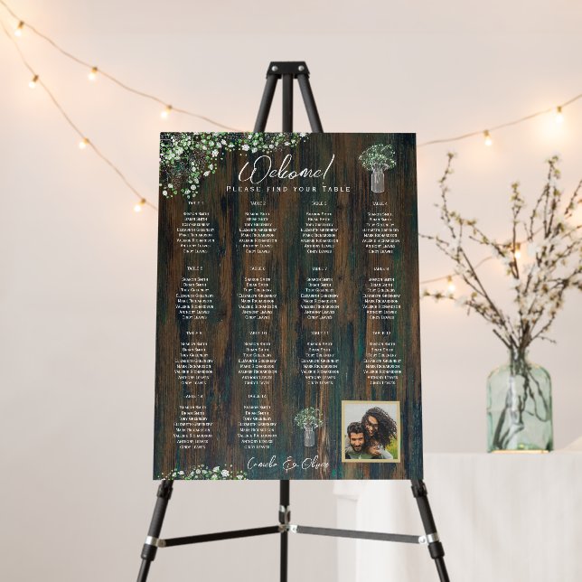 14 Table Rustic Wood Gypsophila SEATING CHART Foam Board (In Situ (Stand))