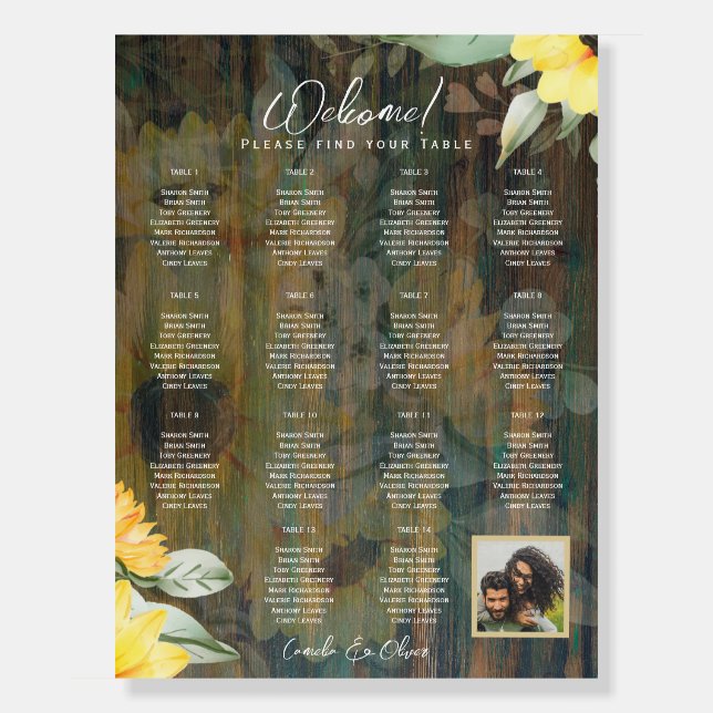 14 Table Rustic Wood SUNFLOWERS PHOTO SEATING Foam Board (Front)