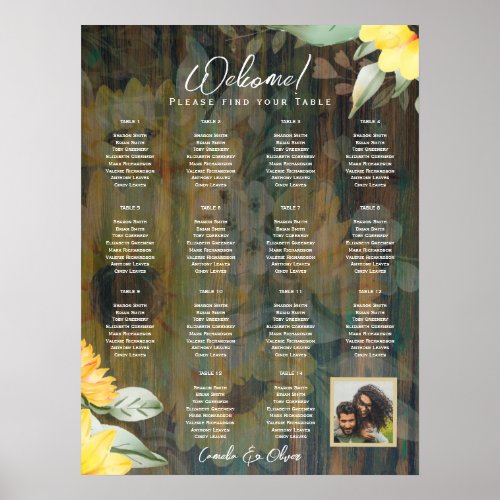 14 Table Rustic Wood SUNFLOWERS PHOTO SEATING Poster