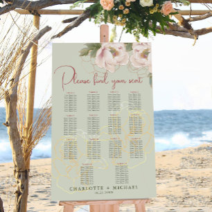 14 Table Sage & Blush Floral Wedding Seating Chart Foam Board