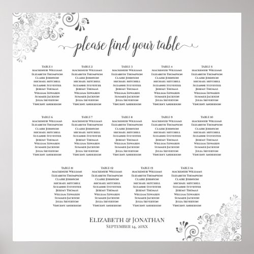 14 Table Silver Frills Wedding Seating Chart White