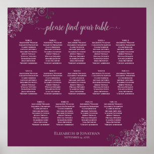 14 Table Silver on Magenta Wedding Seating Chart