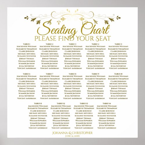 14 Table Simple Elegant Gold Wedding Seating Chart