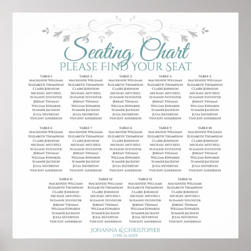 14 Table Teal  Gray Wedding Seating Chart