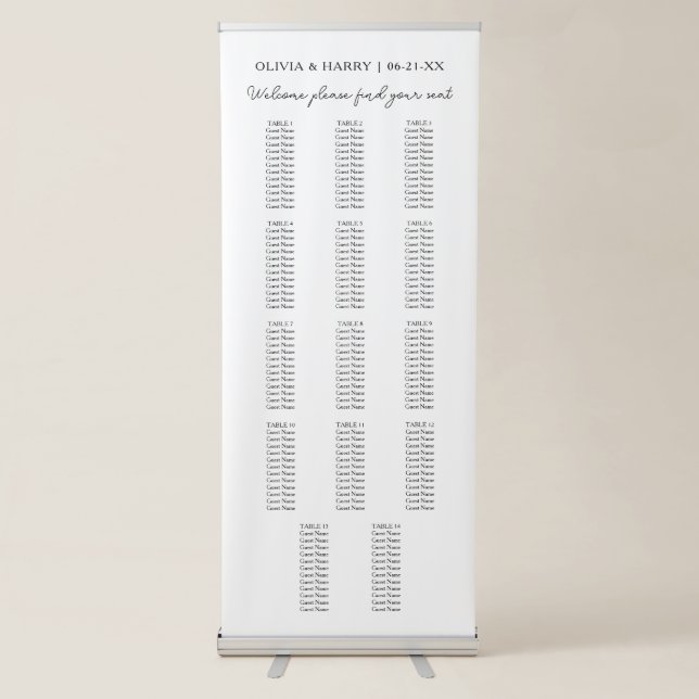 14 Table Wedding Seat Chart Retractable Banner (Front)