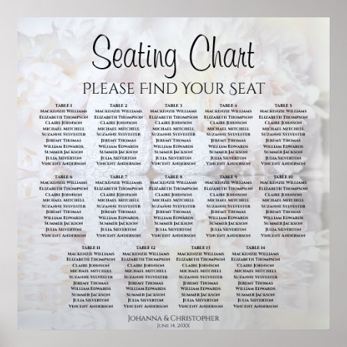 14 Table White Peonies Wedding Seating Chart