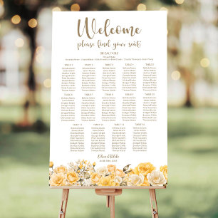 14 Table Yellow Floral Wedding Seating Chart Foam Board
