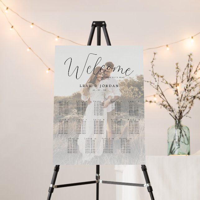 14 Tables Calligraphy Photo Wedding Seating Chart Foam Board (In Situ (Stand))