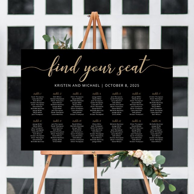 14 Tables Find Your Seat Black Seating Chart Plan (Creator Uploaded)