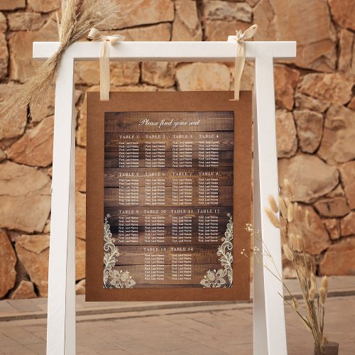 14 Tables Rustic Wood  Lace Wedding Seating Chart