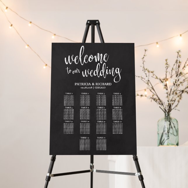 14 Tables Wedding Seating Chart Sign Chalkboard  (In Situ (Stand))