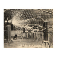 14"x11" Nikola Tesla in His Lab Wood Wall Art