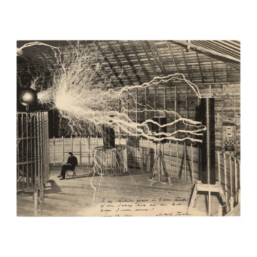 14x11 Nikola Tesla in His Lab Wood Wall Art