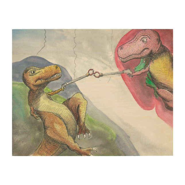 14"x11" Wood Wall Art "Creation of T-rex" (Front)