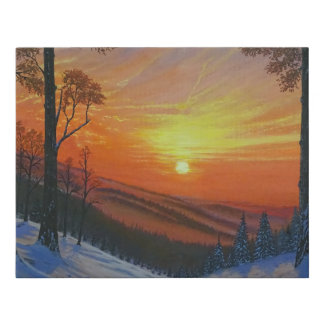 14"x11" Wrapped Canvas - "Sunset Over Snowy Forest