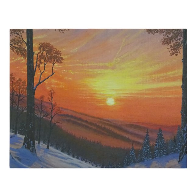 14"x11" Wrapped Canvas - "Sunset Over Snowy Forest (Front)