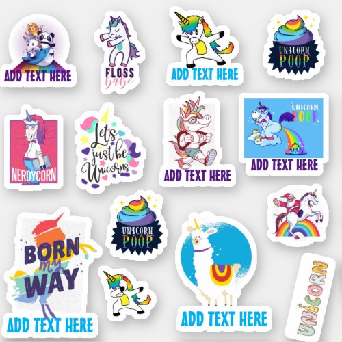 14 x Shaped UNICORN Funny Cute Kawaii Dab Emoji Sticker