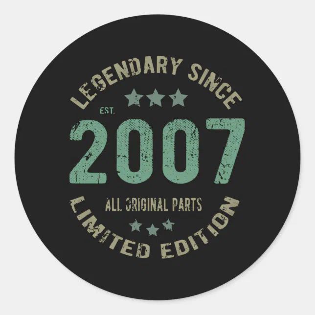 14 Year Old Bday 2007 Legend Since 14th Birthday Classic Round Sticker ...