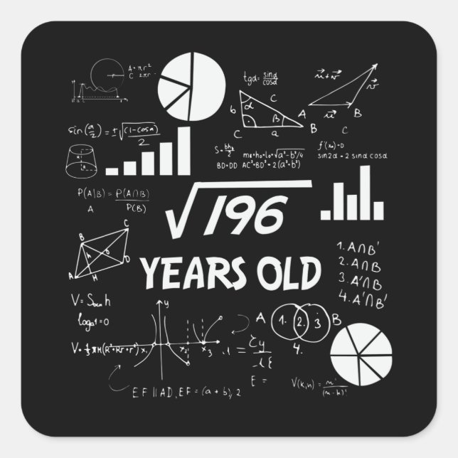 14 Year Old Bday Geeky Math 14th birthday Gift Square Sticker (Front)