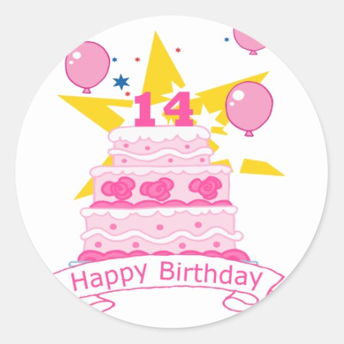 14 Year Old Birthday Cake Classic Round Sticker