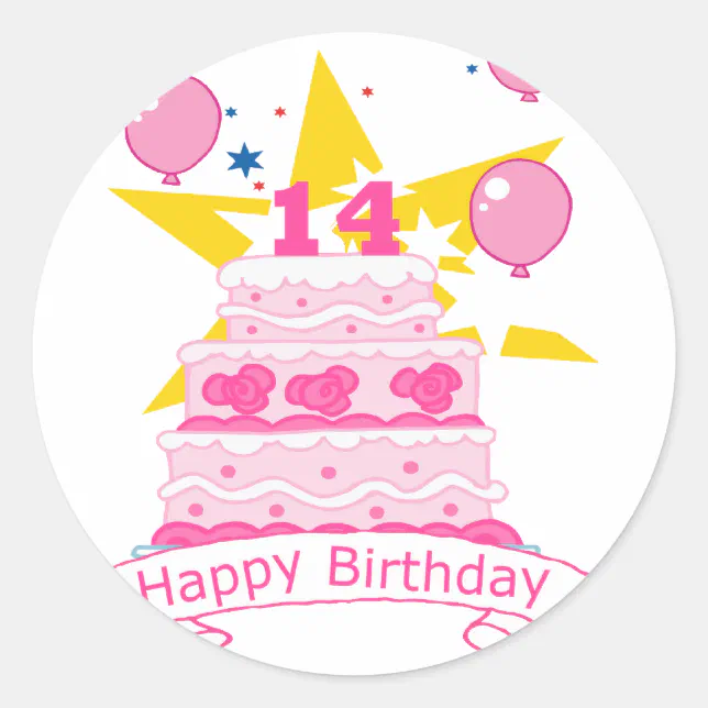 14 Year Old Birthday Cake Classic Round Sticker | Zazzle