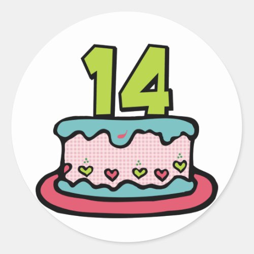 14 Year Old Birthday Cake Classic Round Sticker