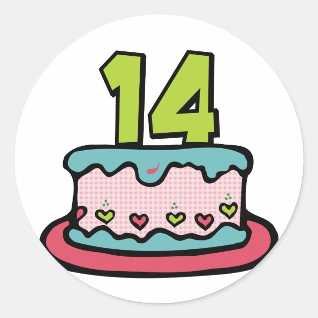 14 Year Old Birthday Cake Classic Round Sticker (Front)