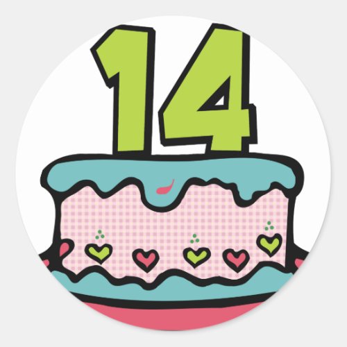 14 Year Old Birthday Cake Classic Round Sticker